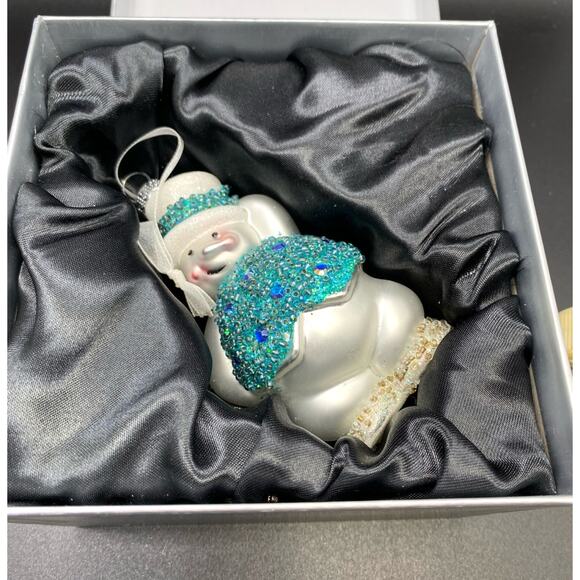 Blown‎ Glass Snowman Green Beaded Vest Christmas Ornament - Picture 5 of 5